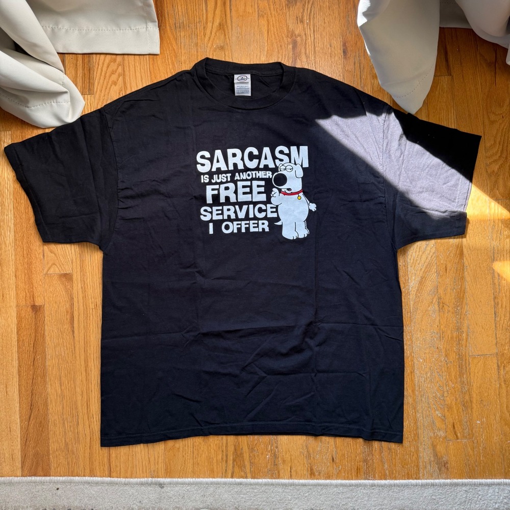 Vintage 2006 Family Guy Brian Griffin Sarcasm T Shirt 2XL Black Y2K Cartoon Tee